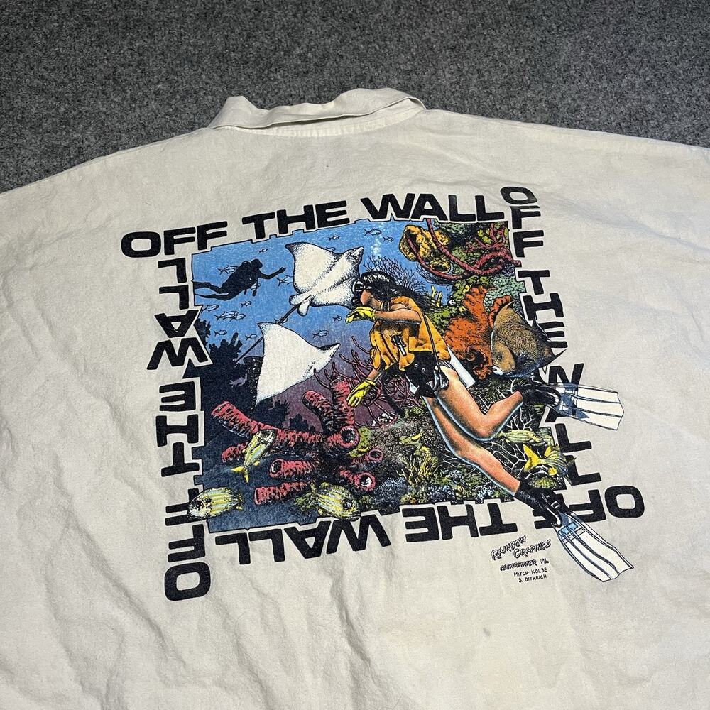 Vtg 80s Scuba Diving Magazine Promo Shirt Large Diver Off The Wall Button Up